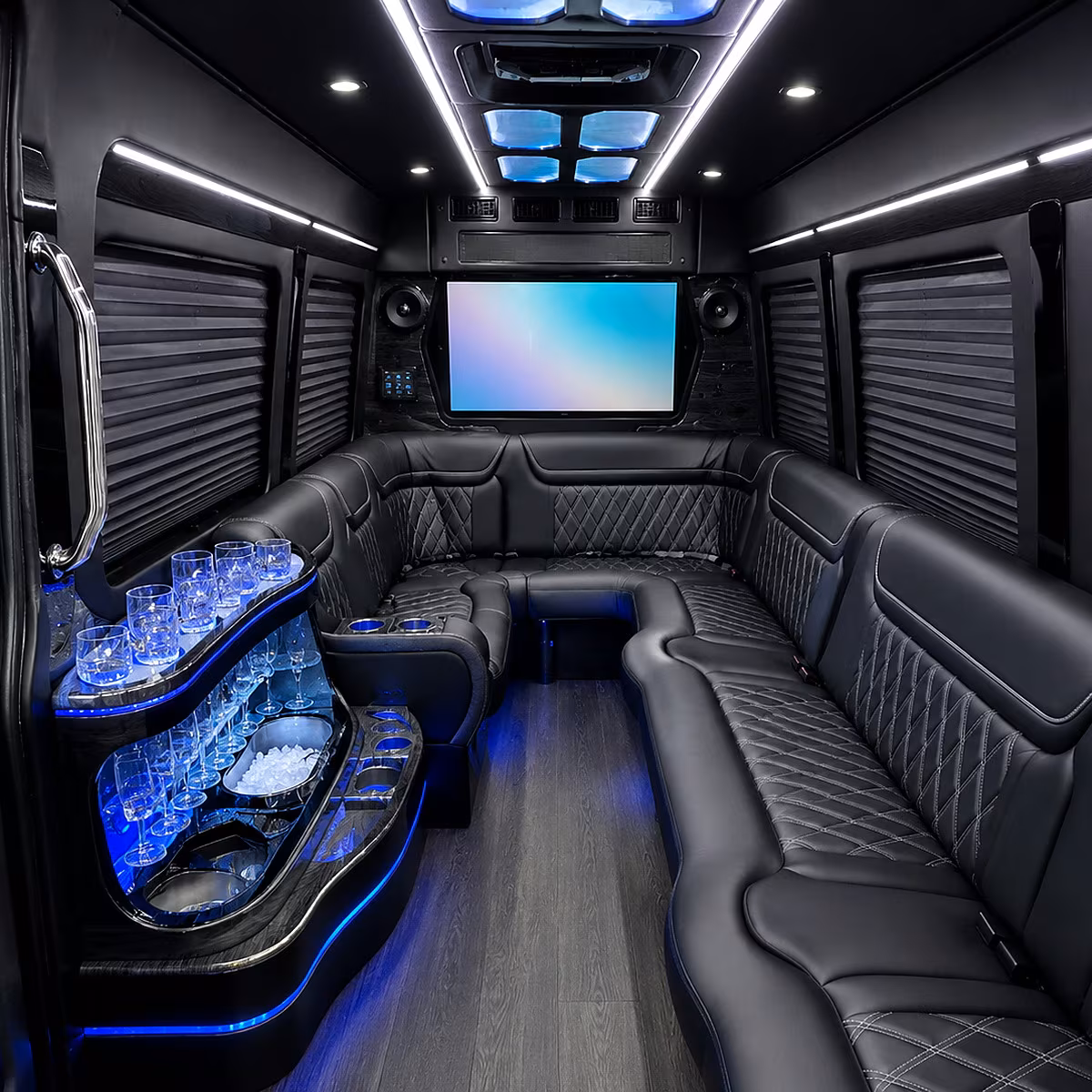Addison Birthday, Sweet 16, & Quinceañera Transportation party bus interior