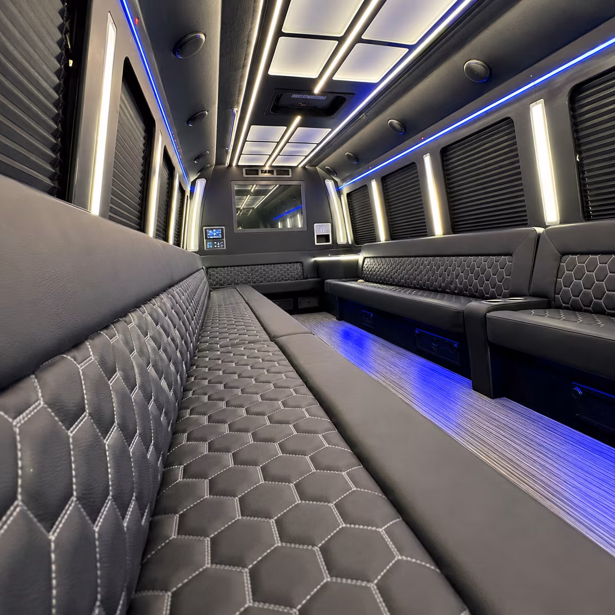 Addison Birthday, Sweet 16, & Quinceañera Transportation party bus interior