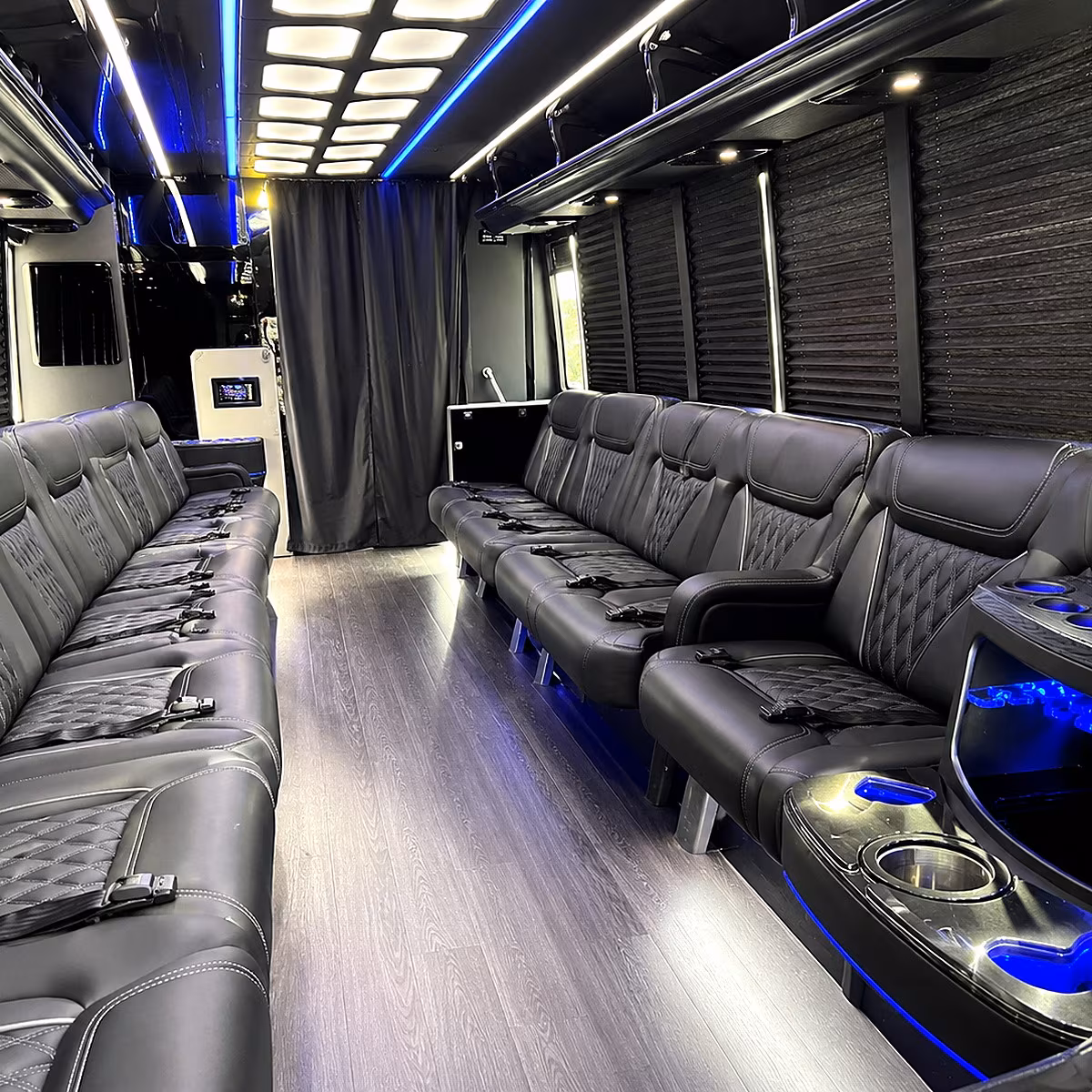 Addison Private Event Transportation party bus interior