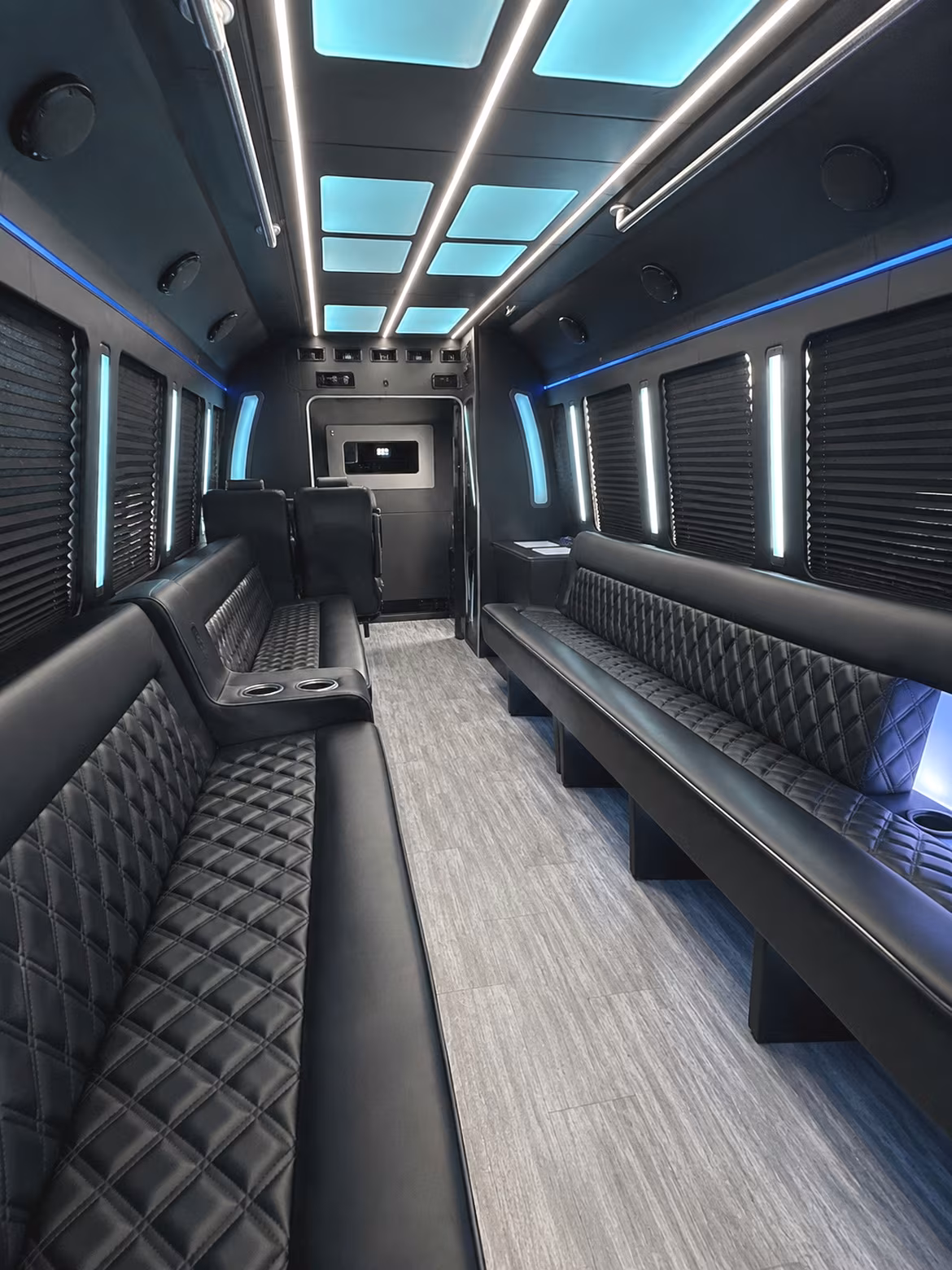 Passenger seating aboard a party bus rental serving Addison